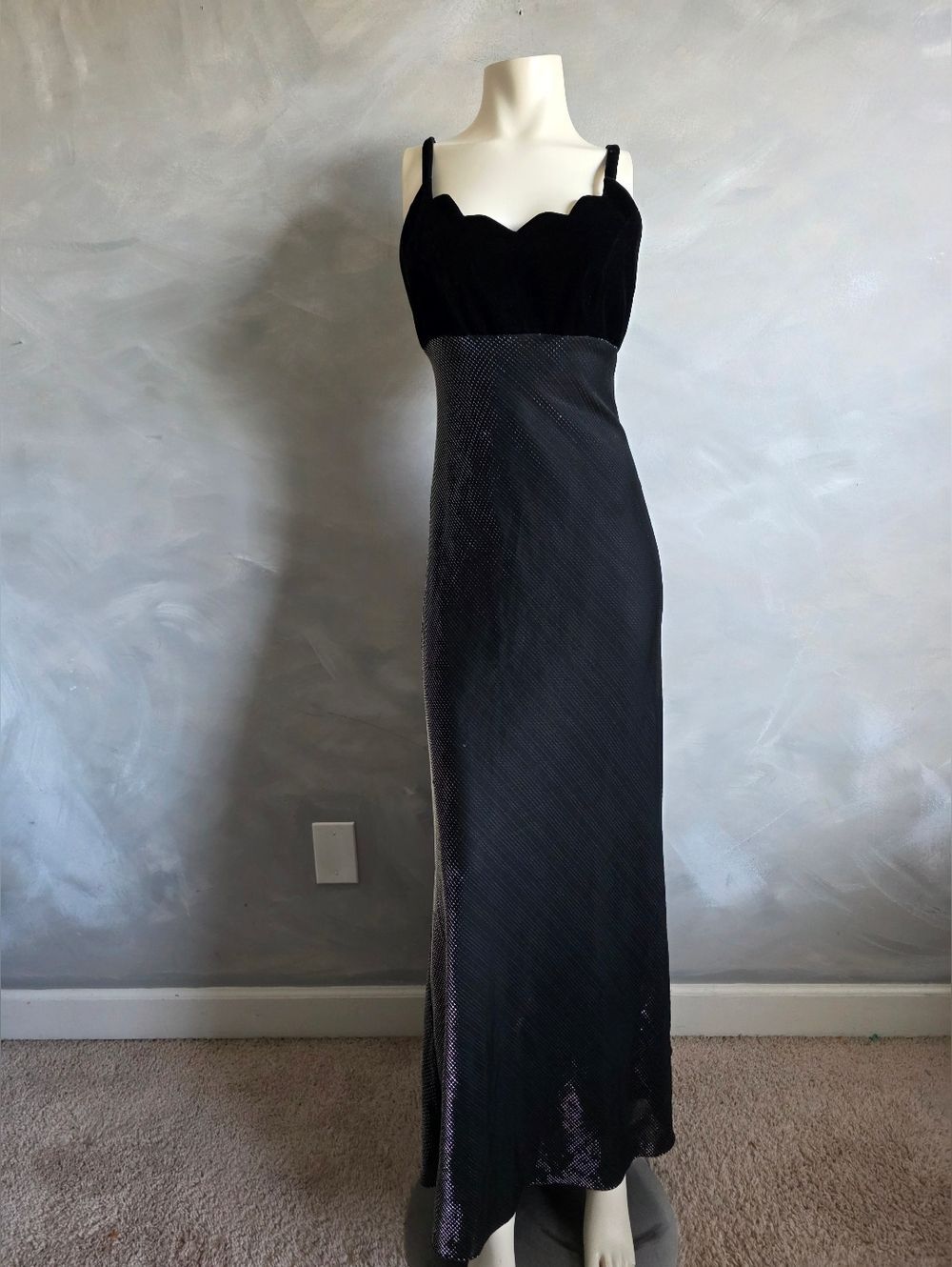 Vtg Betsy & Adams Dress Formal Black Velvet Scallop Silver Sz 7-8 Iridescent